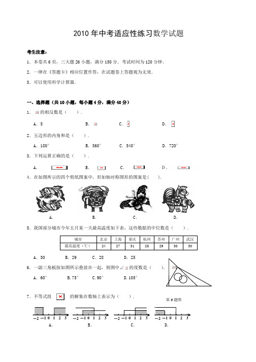 2010年中考适应性练习数学试题