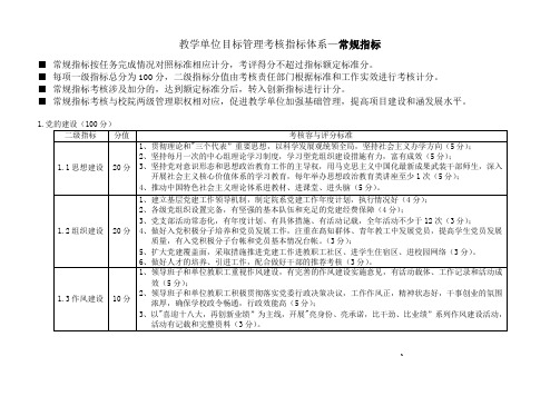 教学单位目标管理考核指标体系常规指标