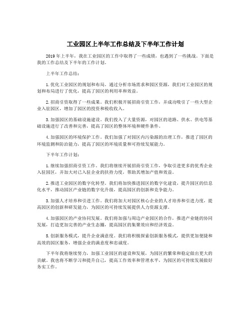 工业园区上半年工作总结及下半年工作计划