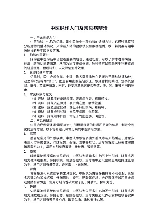 中医脉诊入门及常见病辨治pdf