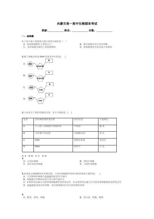 内蒙古高一高中生物期末考试带答案解析
