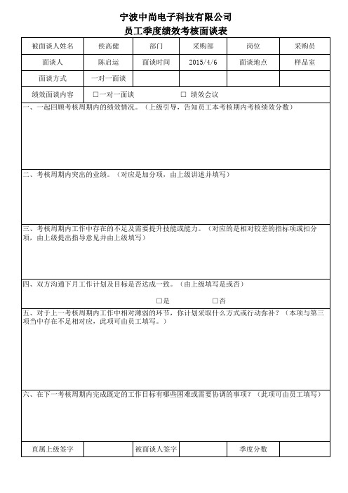 XX年(XX部)绩效考核面谈表