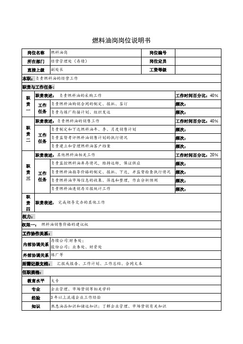 燃料油岗岗位说明书