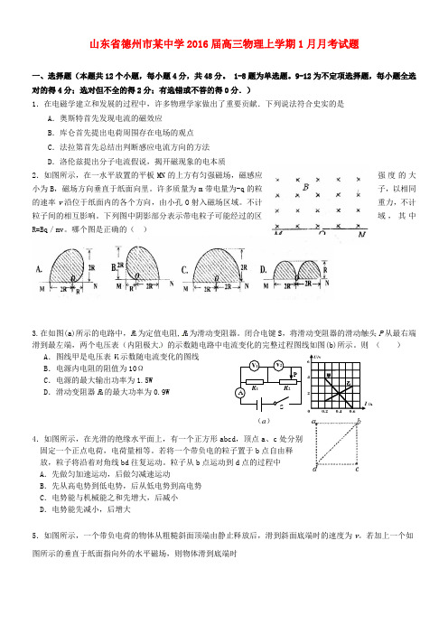 山东省德州市某中学2016届高三物理上学期1月月考试题