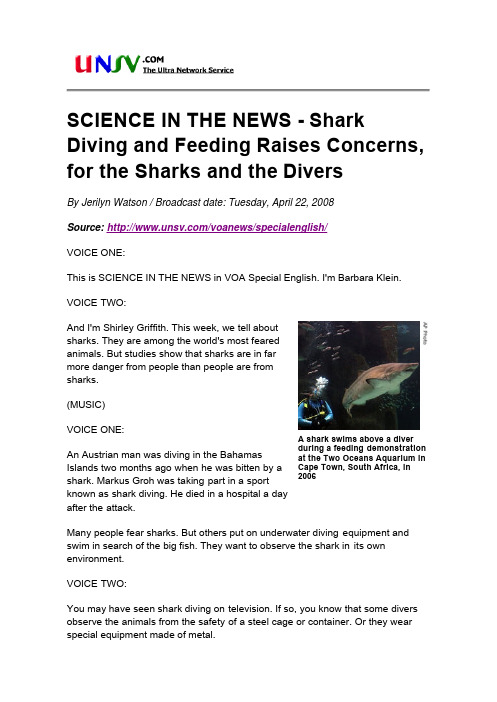 SCIENCE IN THE NEWS - Shark Diving and Feeding Raises Concerns, for the Sharks and the Divers