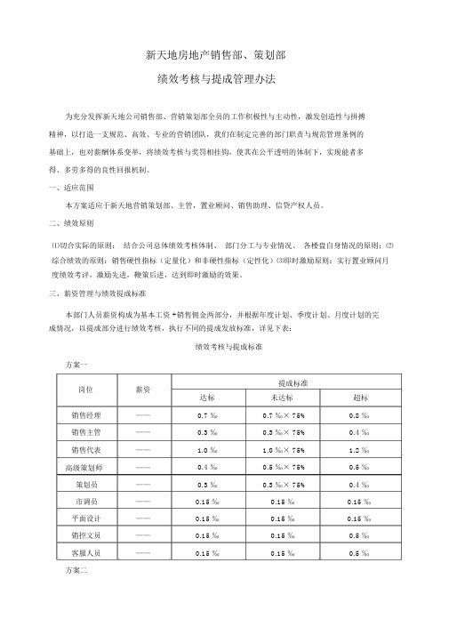 房地产销售部、策划部绩效考核及提成管理办法.docx