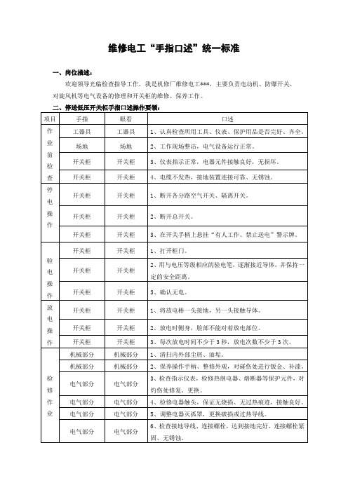 维修电工手指口述标准