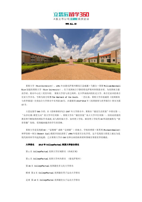 美国莱斯大学大学排名