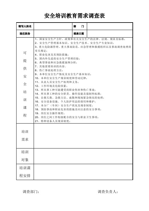 安全培训与教育需求调查表