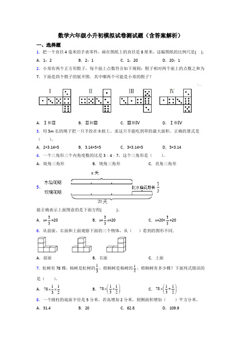 数学六年级小升初模拟试卷测试题(含答案解析)