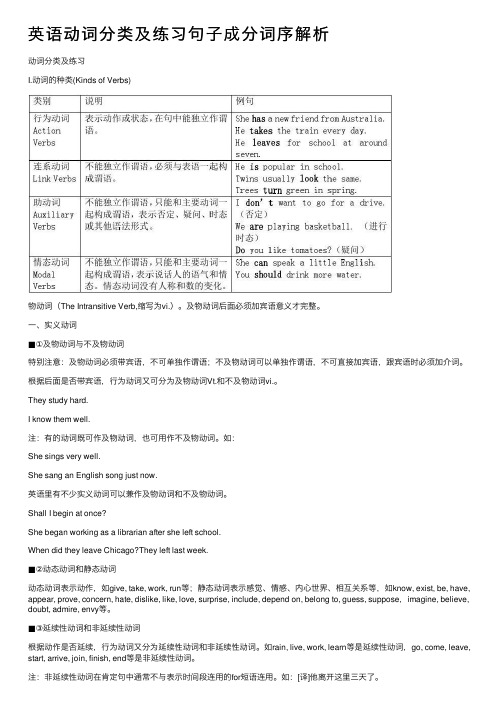 英语动词分类及练习句子成分词序解析