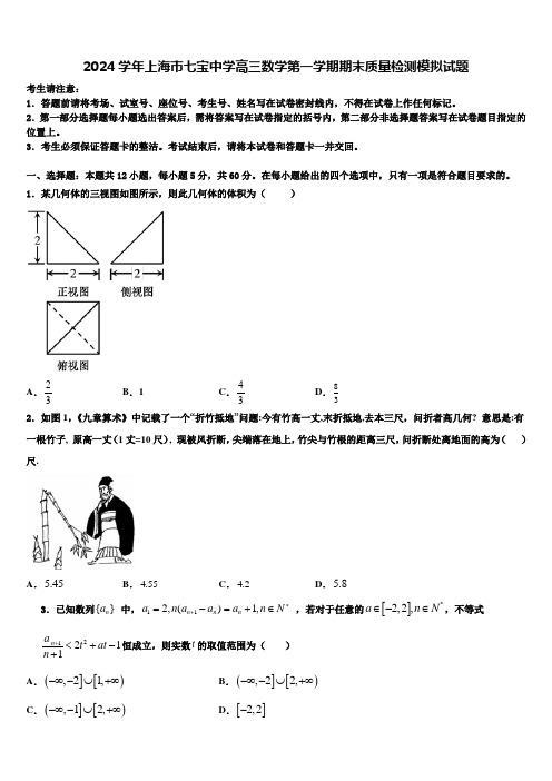 2024学年上海市七宝中学高三数学第一学期期末质量检测模拟试题含解析