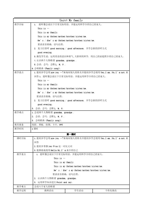 译林版小学英语Unit4_My_family教案