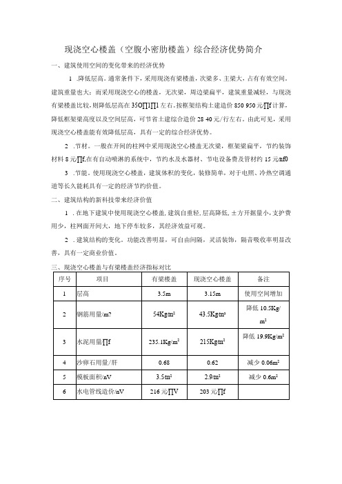 现浇空心楼盖空腹小密肋楼盖综合经济优势简介