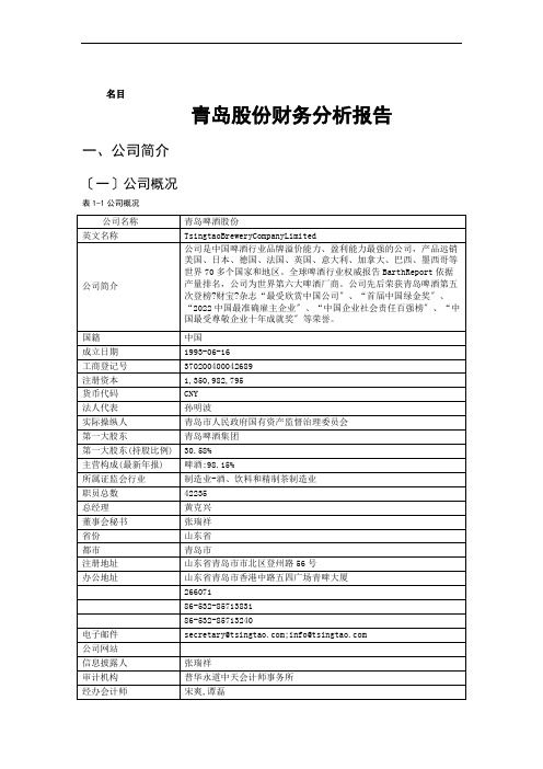 股份有限公司财务分析报告