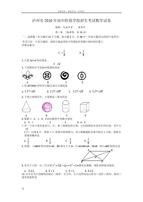 四川省泸州市年中考数学试题word版