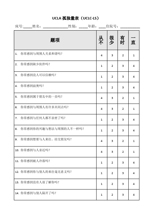 UCLA孤独量表