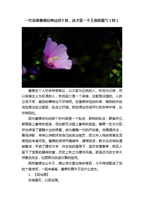 一代枭雄曹操经典诗词十首，这才是一个王者的霸气（转）