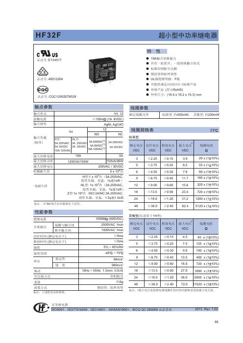 HF32F_cn宏发继电器中文手册