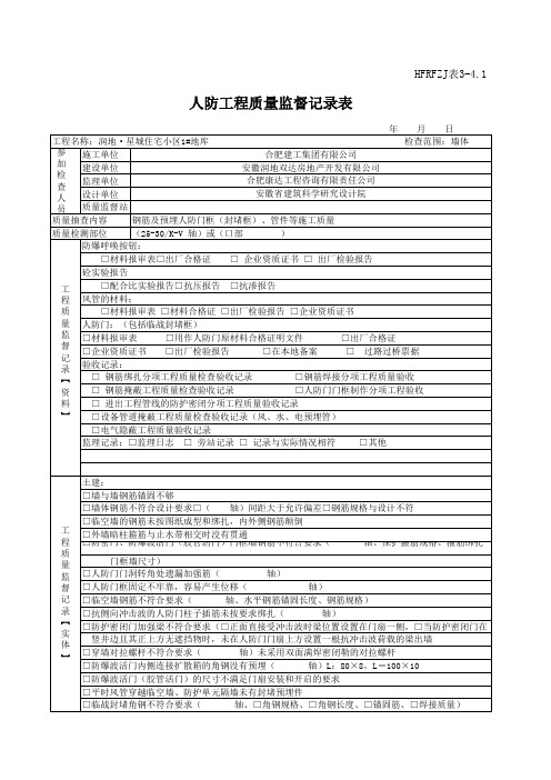 人防工程质量监督记录表