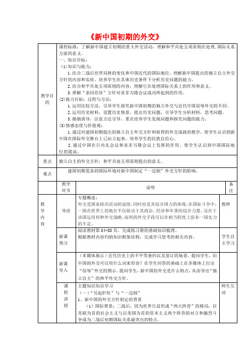 高中历史《新中国初期的外交》教学设计 人民版必修1-人民版高一必修1历史教案