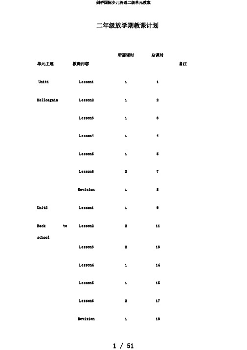 剑桥国际少儿英语二级单元教案