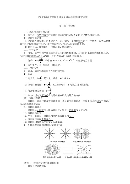 (完整版)高中物理选修3-1知识点清单(非常详细)  