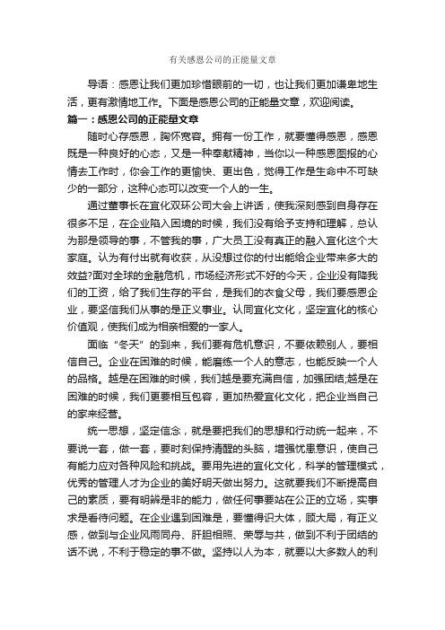 有关感恩公司的正能量文章