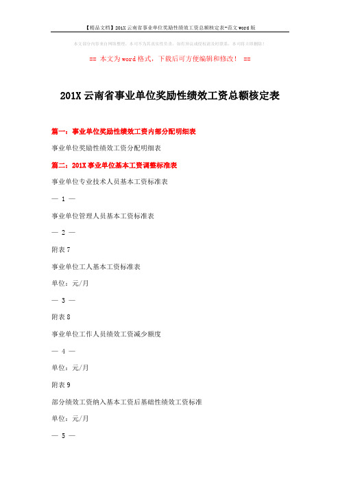 【精品文档】201X云南省事业单位奖励性绩效工资总额核定表-范文word版 (5页)