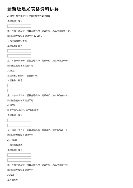 最新版建龙表格资料讲解