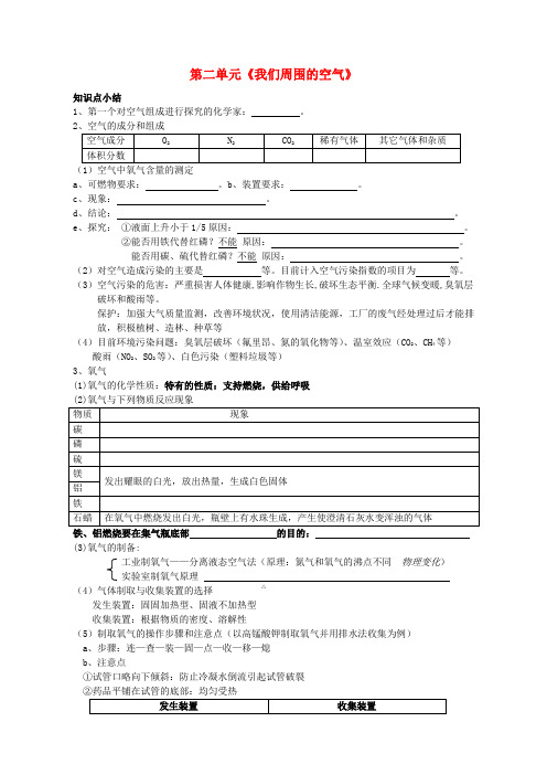 北京市和平北路学校中考化学 第二单元 我们周围的空气复习(无答案)