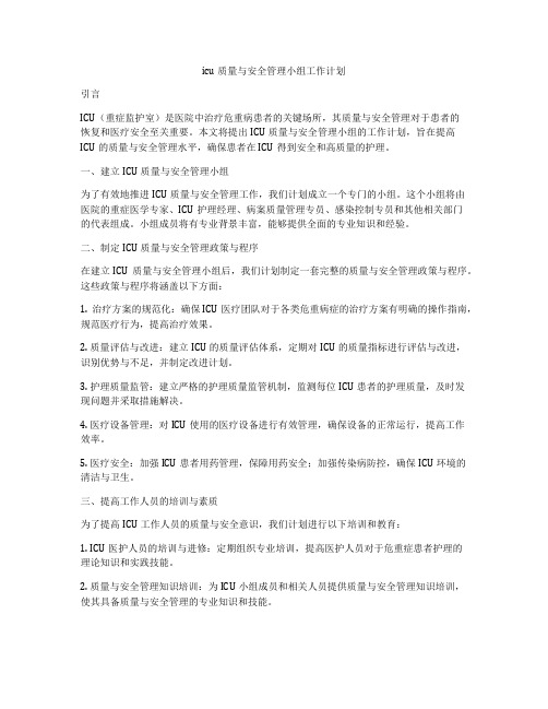 icu质量与安全管理小组工作计划