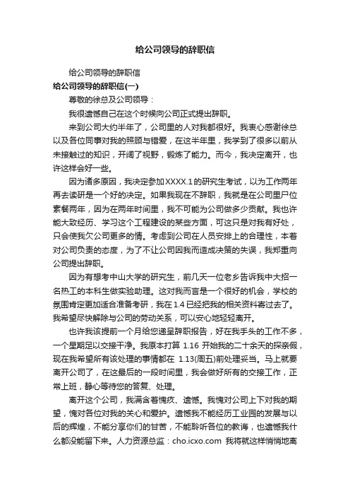 给公司领导的辞职信