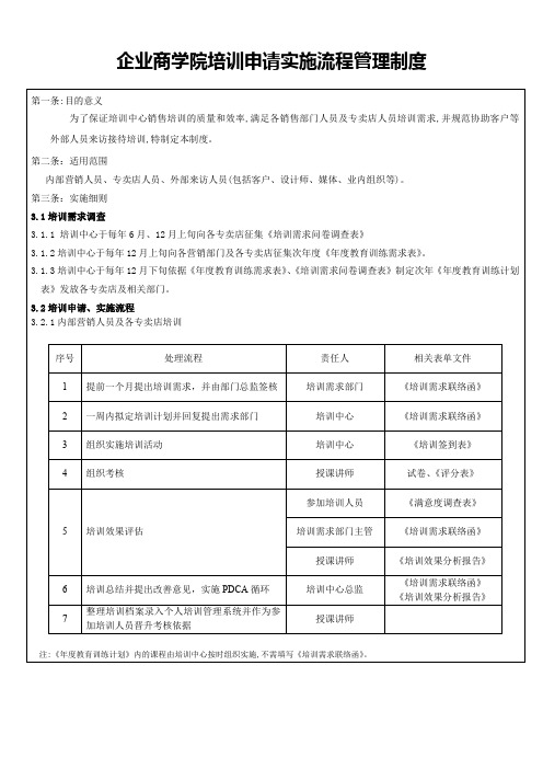 企业商学院培训申请实施流程管理制度