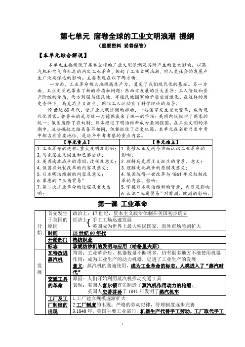 第七、八单元 新教材 历史与社会 八下 提纲