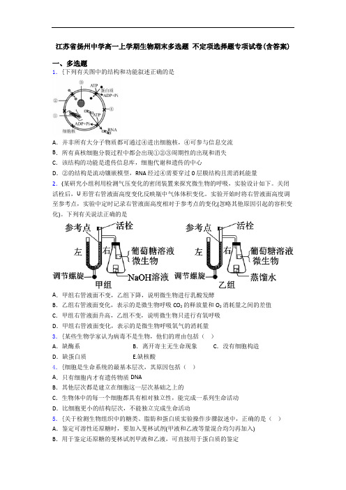 江苏省扬州中学高一上学期生物期末多选题 不定项选择题专项试卷(含答案)