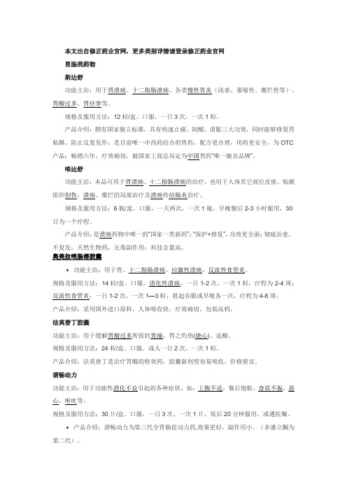 修正药业产品分类及介绍