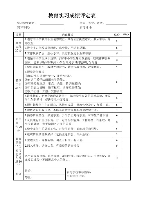 教育实习成绩评定表