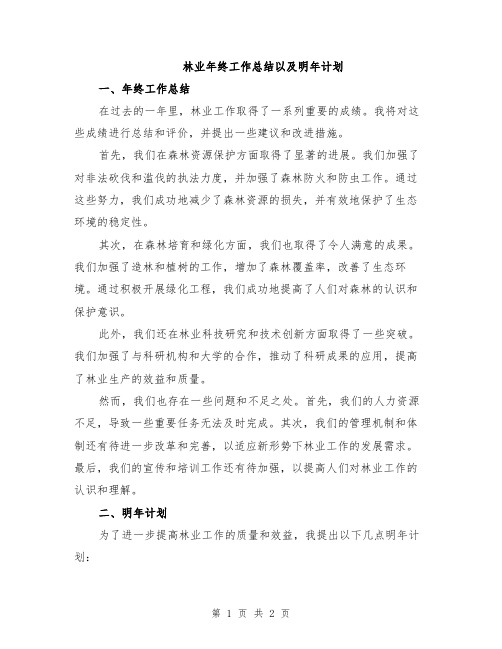 林业年终工作总结以及明年计划