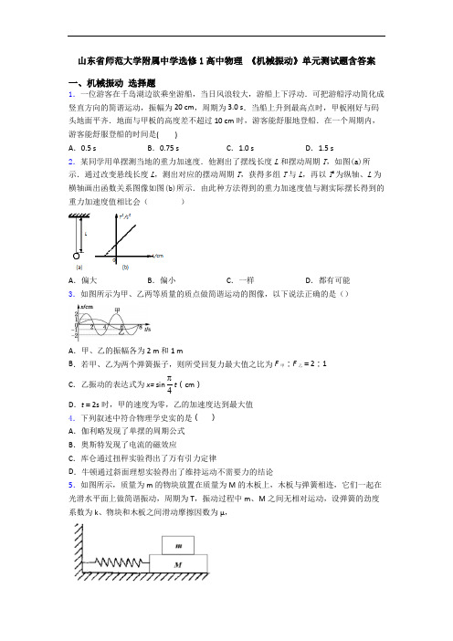 山东省师范大学附属中学选修1高中物理 《机械振动》单元测试题含答案