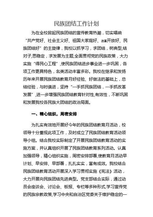 学校民族团结工作计划