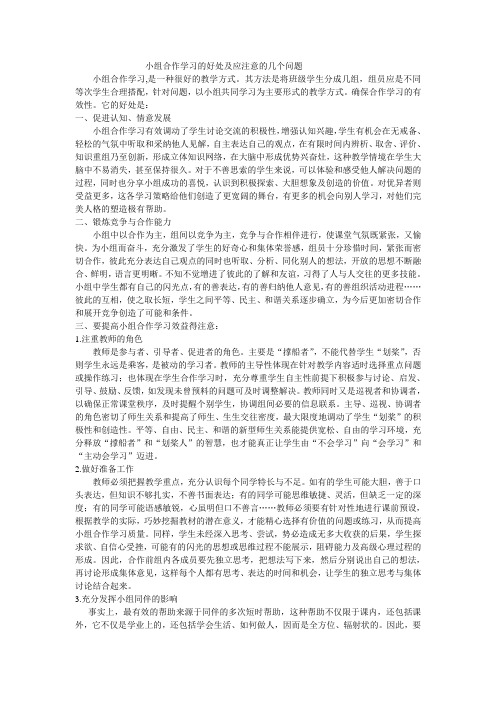 小组合作学习的好处及应注意的几个问题