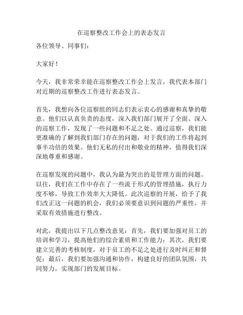 在巡察整改工作会上的表态发言