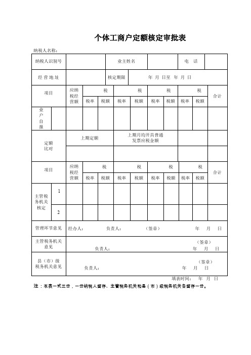 个体工商户定额核定审批表