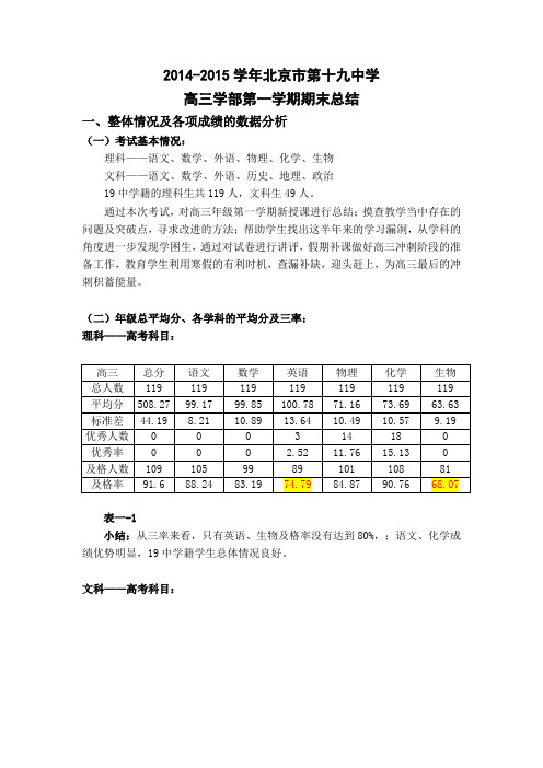 2014～2015学年度高三第一学期期末总结