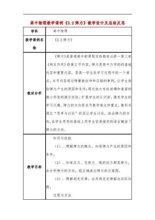 高中物理教学课例《3.2弹力》课程思政核心素养教学设计及总结反思