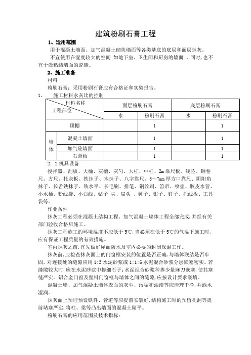 建筑粉刷石膏施工工艺标准