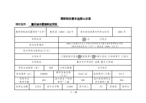 高职院校基本信息公示表