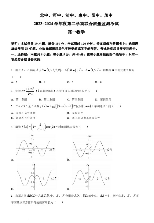 广东省六校(北江、河源中学、清远一中、惠州阳江中学、茂名中学)2024年高一下学期联考数学试题+答案