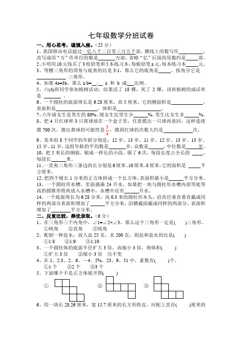 七年级数学分班试卷(原稿)